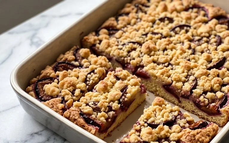 Pflaumenkuchen vom Blech: Saftig mit Butterstreuseln